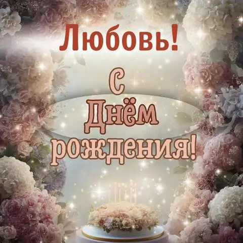 Любовь, с Днём рождения! Красивая открытка