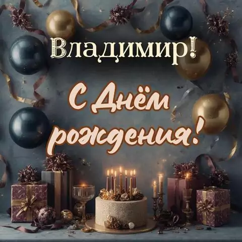 Владимир, с Днём рождения! Красивая открытка