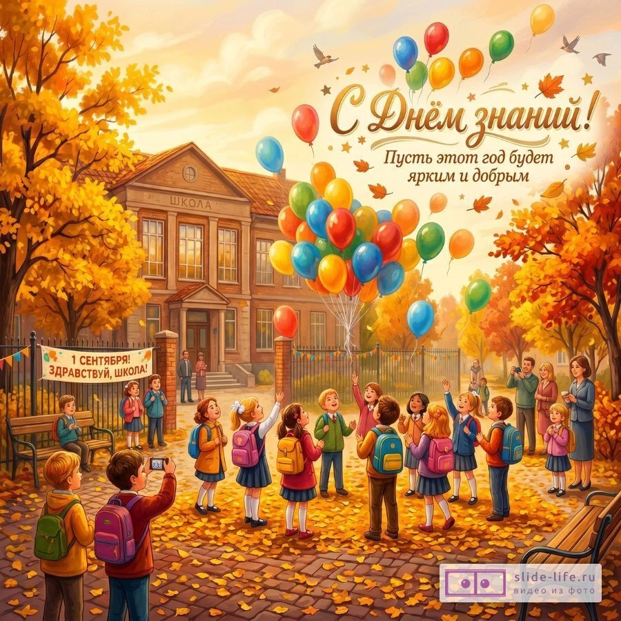 С 1 сентября: яркая открытка с поздравлением для учеников и родителей