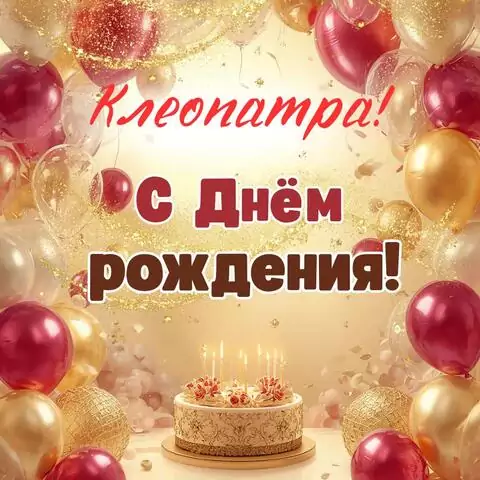 Клеопатра, с Днём рождения! Современная открытка