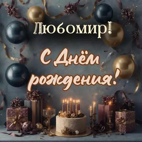 Любомир, с Днём рождения! Красивая открытка