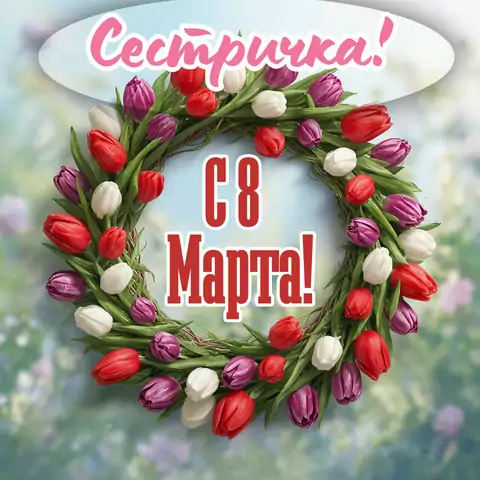 Оригинальная открытка с 8 марта сестре