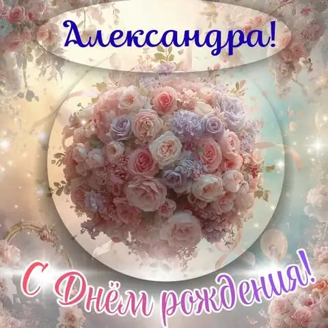 Александра, с Днём рождения! Элегантная открытка