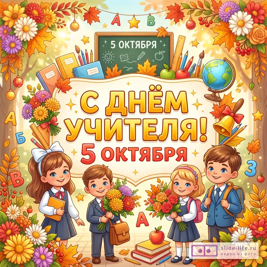 Открытка на День учителя 5 октября — яркое поздравление учителю