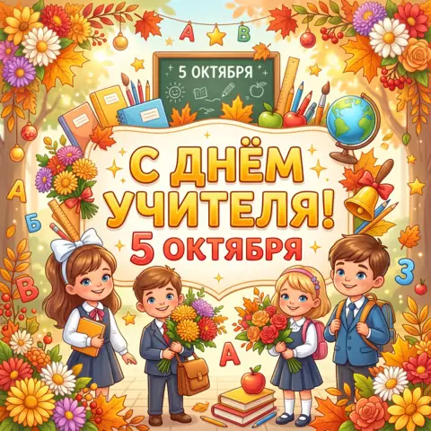 Открытка на День учителя 5 октября — яркое поздравление учителю