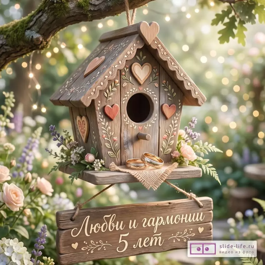 С 5-летием свадьбы! Открытка с красивыми пожеланиями супругам