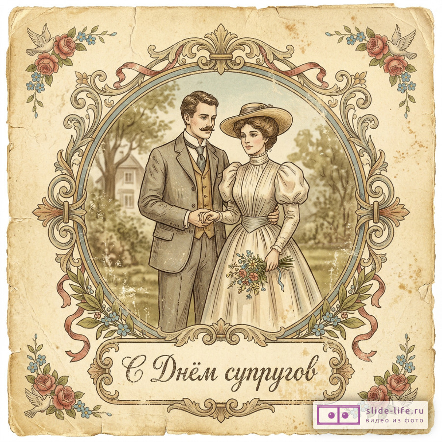 Ретро открытка С днём супругов скачать