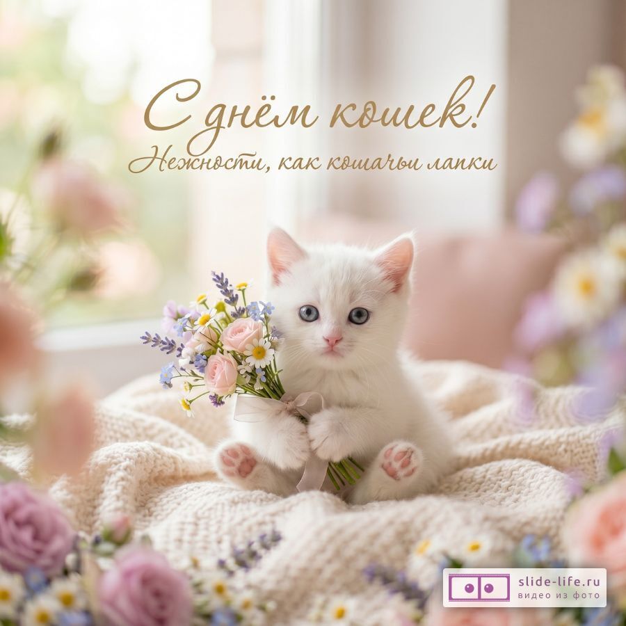 С Днем кошек открытка — милое поздравление с котиками и пожеланиями