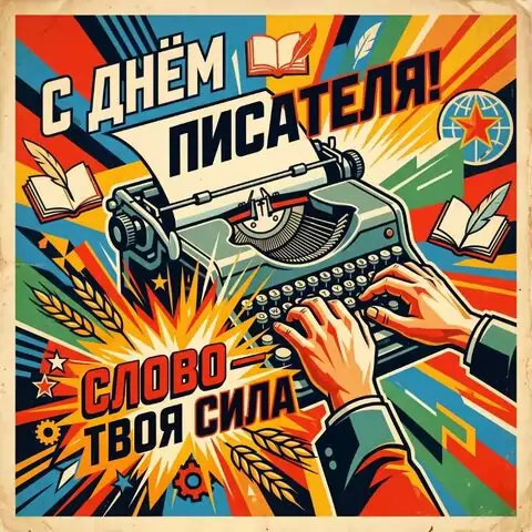 С Днём писателя — яркая открытка с пожеланиями вдохновения