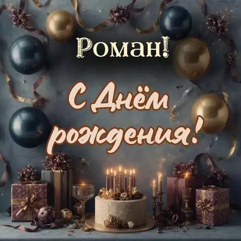 Роман, с Днём рождения! Красивая открытка