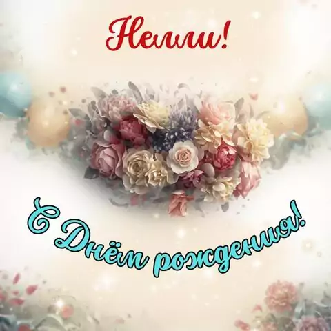 Нелли, с Днём рождения! Стильная открытка