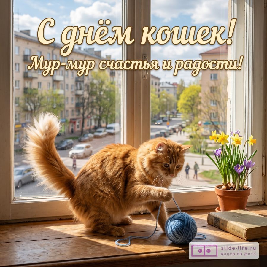 Оригинальная открытка с Днём кошек