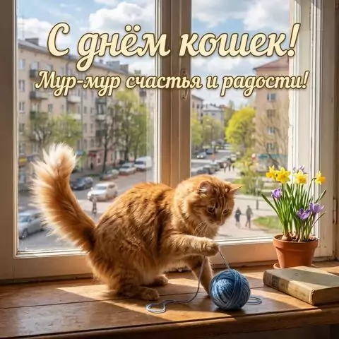 Оригинальная открытка с Днём кошек