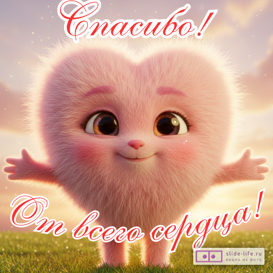 Открытка Спасибо от всего сердца